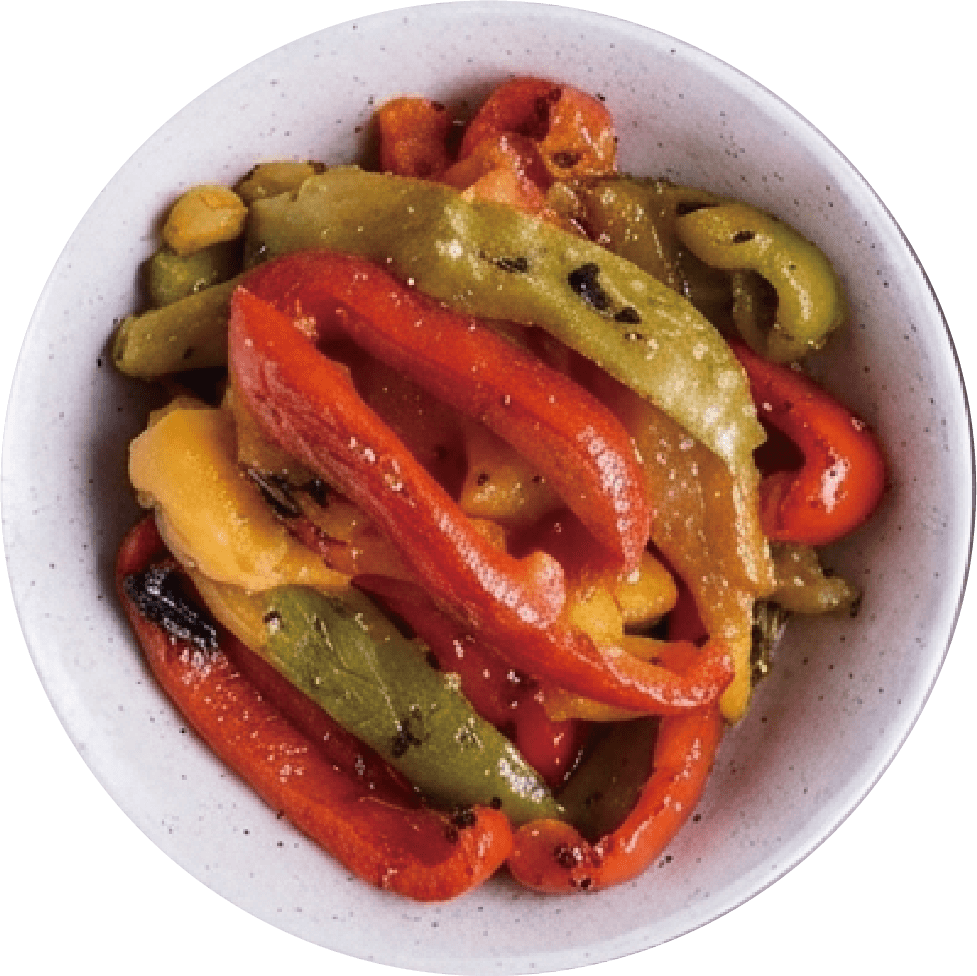 Roasted red and green peppers