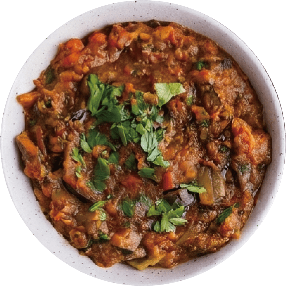 Zaalouk, a cooked aubergine and tomato dish